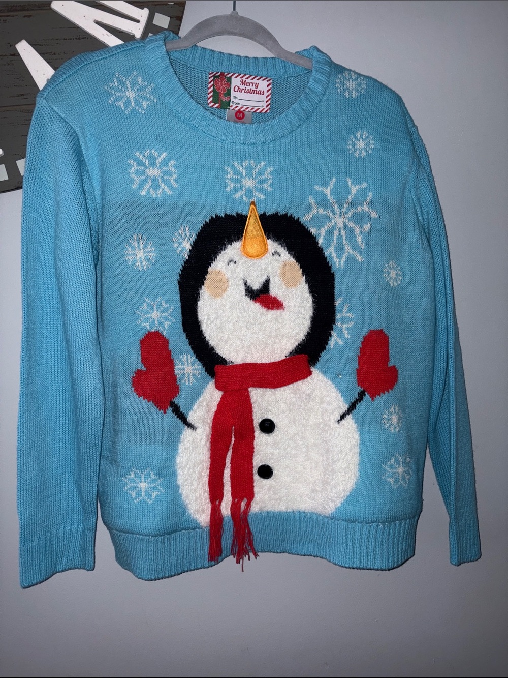 Women's Light Blue light up Snowman Holiday Sweater
